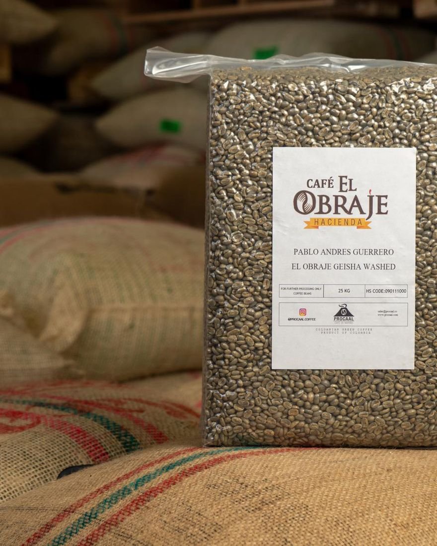 Geisha lavado de Hacienda El Obraje empacado al vacío en bolsa de 25 kg